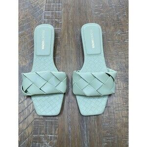 Fashion Nova Sage Green Woven Slip On Sandals Size 8.5 Flat Slides Summer